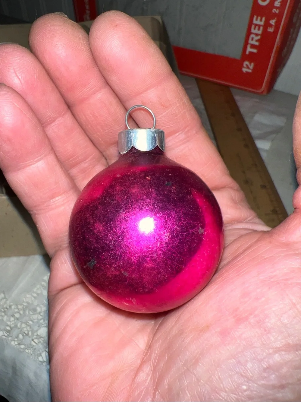 Vintage Mid Century hot pink mercury glass Christmas ornaments